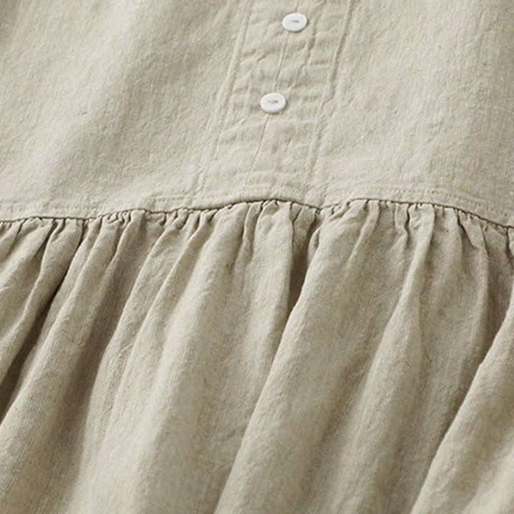 Robe midi sans manches Buddha Stones, couleur unie, col en V, boutons simples, style décontracté. - image 4