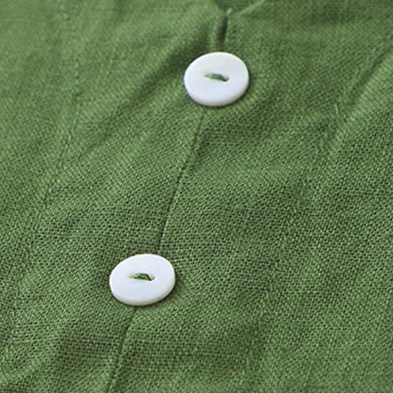 Robe midi sans manches Buddha Stones, couleur unie, col en V, boutons simples, style décontracté. - image 14