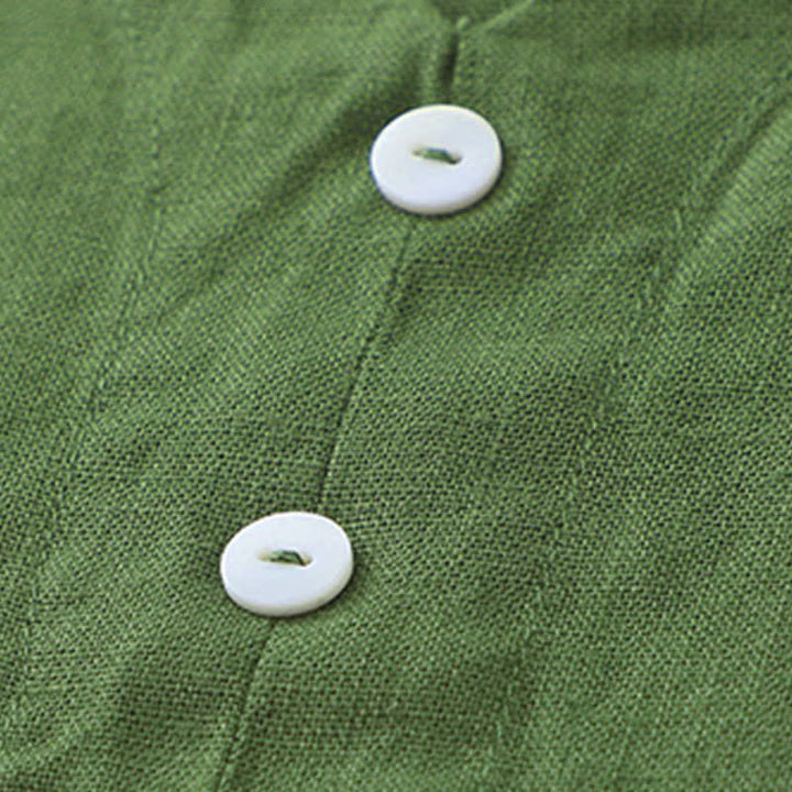 Robe midi sans manches Buddha Stones, couleur unie, col en V, boutons simples, style décontracté. - image 14