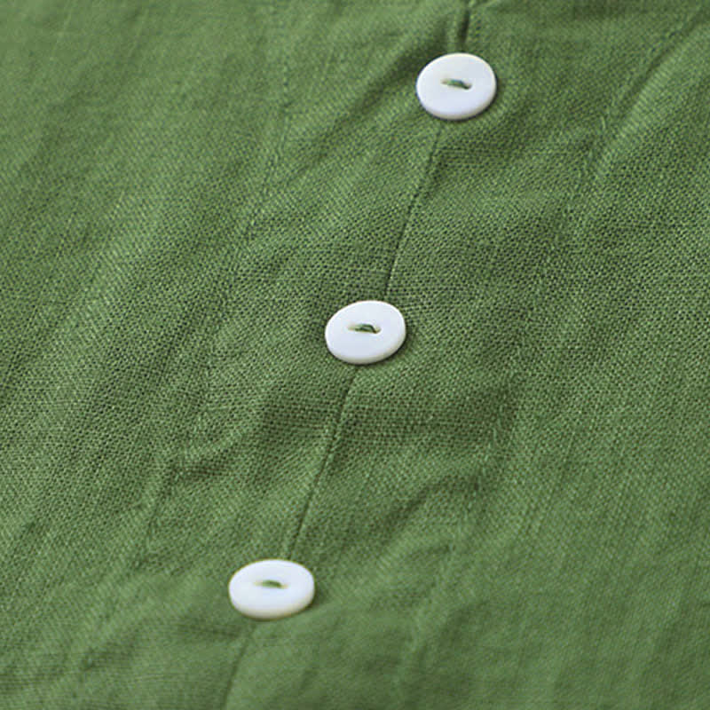 Robe midi sans manches Buddha Stones, couleur unie, col en V, boutons simples, style décontracté. - image 13