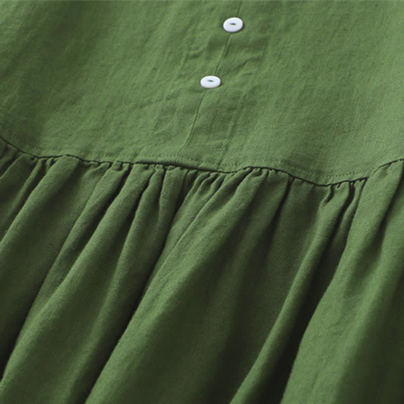 Robe midi sans manches Buddha Stones, couleur unie, col en V, boutons simples, style décontracté. - image 12