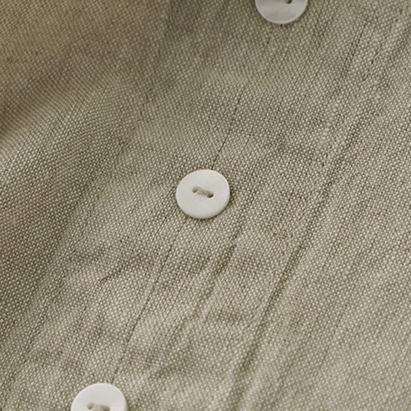 Robe midi sans manches Buddha Stones, couleur unie, col en V, boutons simples, style décontracté. - image 5