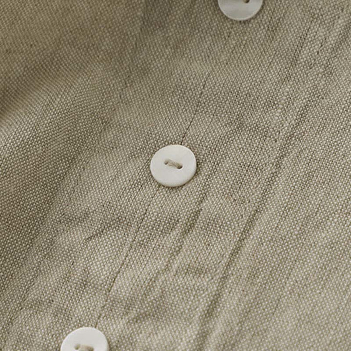 Robe midi sans manches Buddha Stones, couleur unie, col en V, boutons simples, style décontracté. - image 5