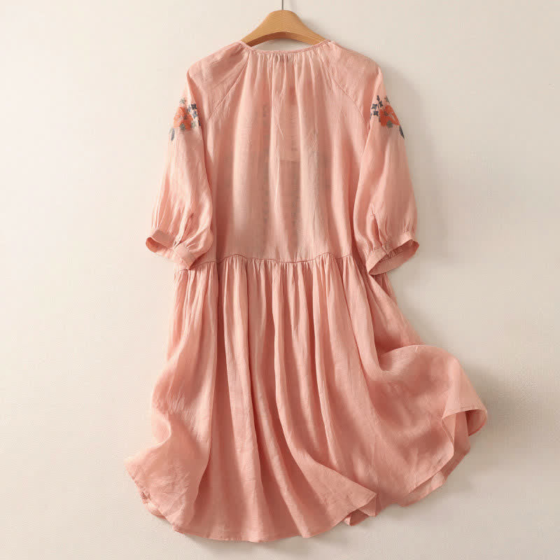 Buddha Stones Robe d'été bohème à broderies florales et manches trois-quarts pour femme - image 1