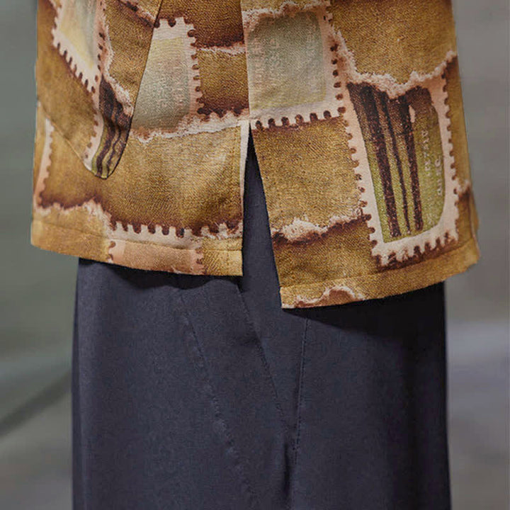 Buddha Stones Chemises d'été décontractées bohèmes à carreaux patchwork, manches courtes et poches plaquées pour hommes - image 21
