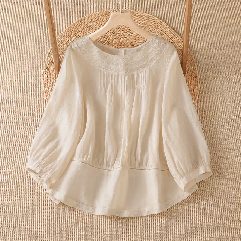 Buddha Stones T-shirt à manches longues pour femme, style décontracté et élégant, brodé, uni, idéal pour le printemps et l'été - Blanc antique - US12, UK/AU16, EU44 (2XL) - image 0