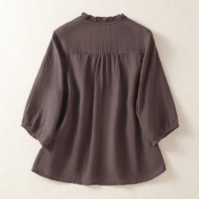 Buddha Stones Chemises à manches courtes unies à boutons pour femmes, style décontracté printemps-été - image 1