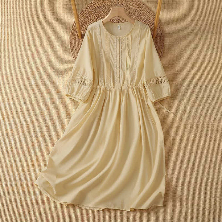 Buddha Stones Robe d'été bohème décontractée 2 pièces pour femme, col rond, manches 3/4 avec poches - PaleGoldenRod - US12, UK/AU16, EU44 (2XL) - image 0