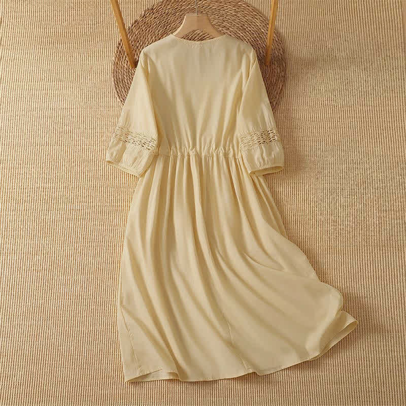 Buddha Stones Robe d'été bohème décontractée 2 pièces pour femme, col rond, manches 3/4 avec poches - image 1