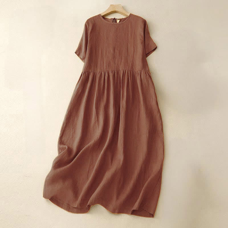 Robe midi femme Buddha Stones décontractée à manches courtes, bretelles à nœud papillon et poches - Chocolat - US8-10，UK/AU12-14，EU40-42 (2XL) - image 0