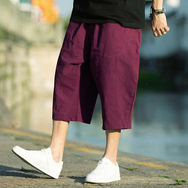 Pantalon d'été pour homme, coupe simple, plissé, cordon de serrage, longueur 7-8, avec poches, motif Buddha Stones - image 23