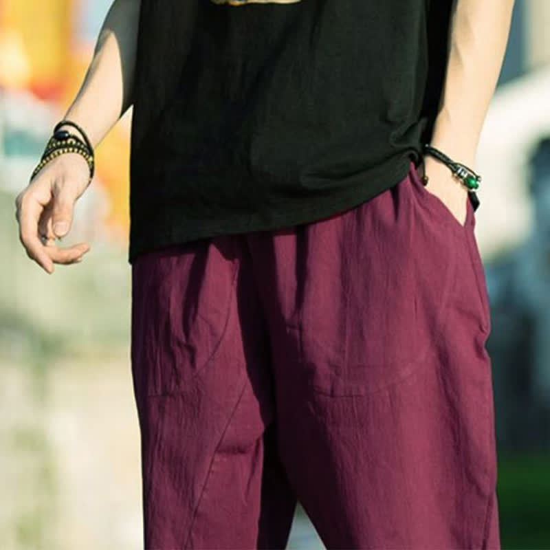 Pantalon d'été pour homme, coupe simple, plissé, cordon de serrage, longueur 7-8, avec poches, motif Buddha Stones - image 27