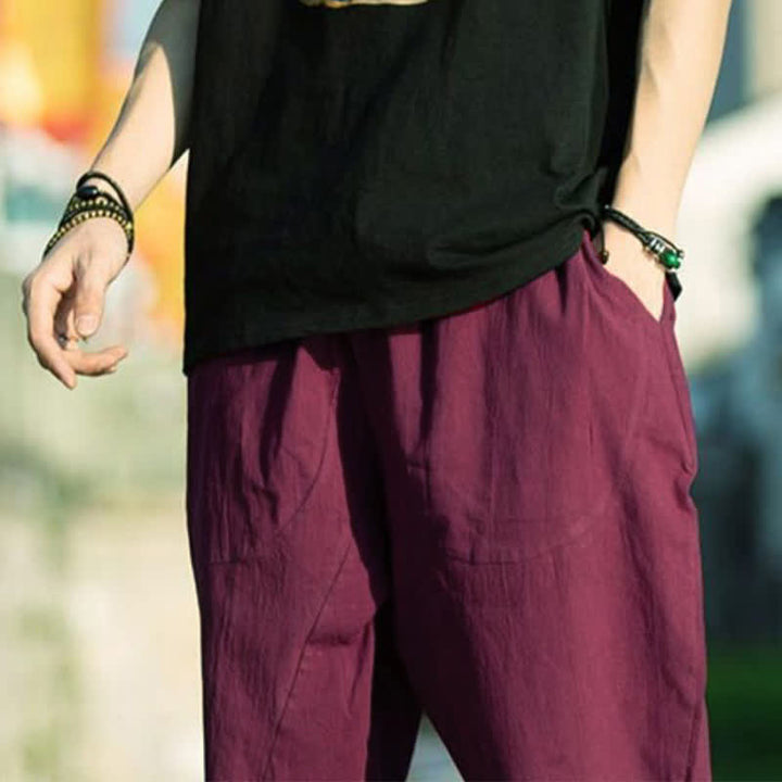 Pantalon d'été pour homme, coupe simple, plissé, cordon de serrage, longueur 7-8, avec poches, motif Buddha Stones - image 27