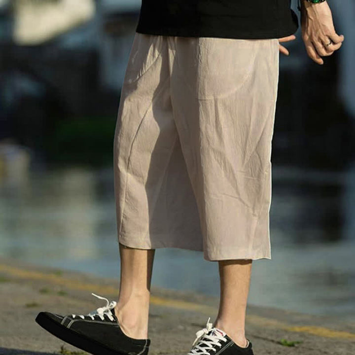 Pantalon d'été pour homme, coupe simple, plissé, cordon de serrage, longueur 7-8, avec poches, motif Buddha Stones - image 13