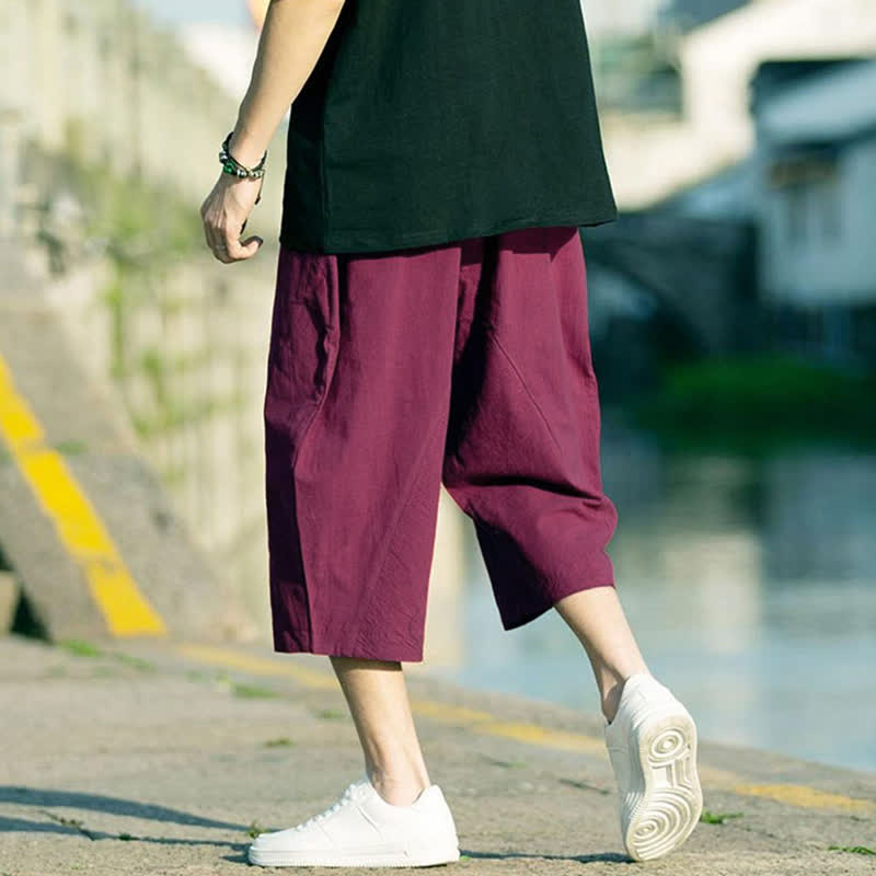 Pantalon d'été pour homme, coupe simple, plissé, cordon de serrage, longueur 7-8, avec poches, motif Buddha Stones - image 26