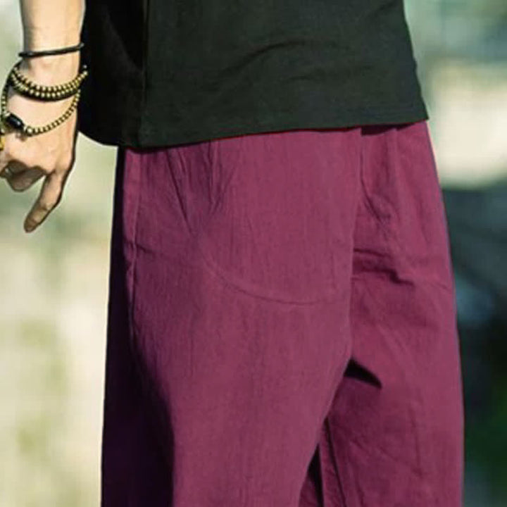 Pantalon d'été pour homme, coupe simple, plissé, cordon de serrage, longueur 7-8, avec poches, motif Buddha Stones - image 28
