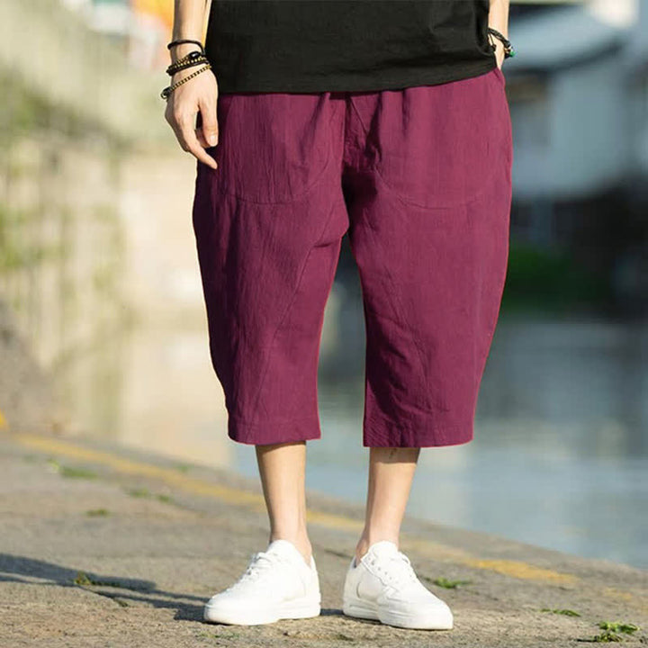 Pantalon d'été pour homme, coupe simple, plissé, cordon de serrage, longueur 7-8, avec poches, motif Buddha Stones - Rouge violet moyen - US/UK/AU46，EU56 (5XL) - image 22