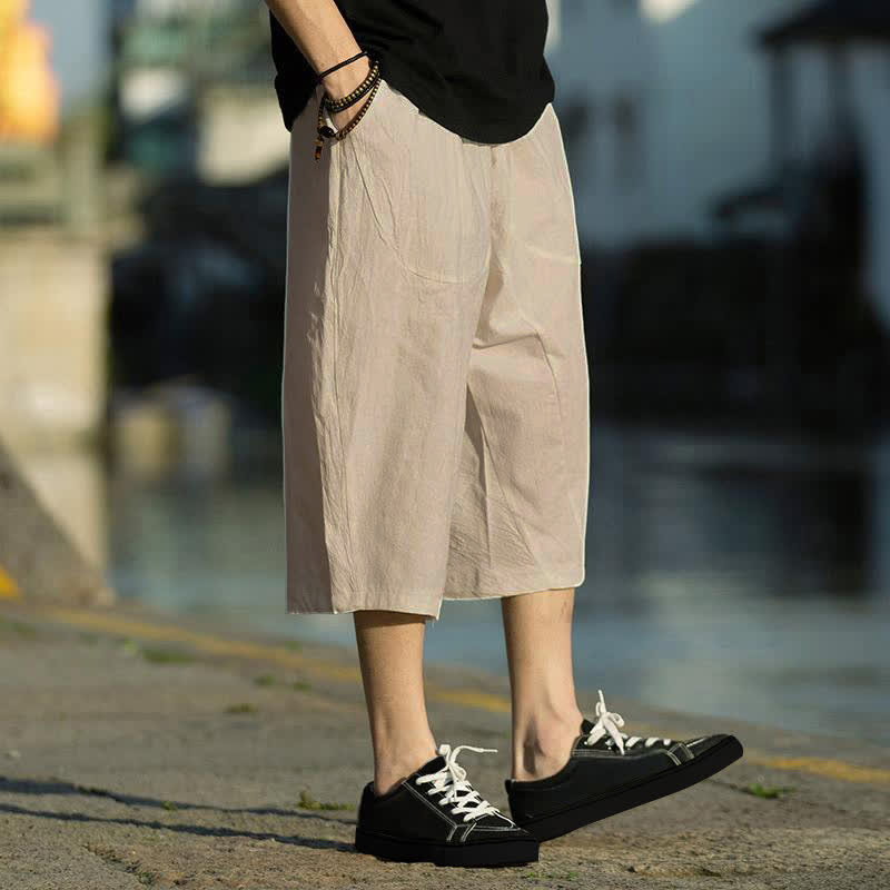 Pantalon d'été pour homme, coupe simple, plissé, cordon de serrage, longueur 7-8, avec poches, motif Buddha Stones - image 11