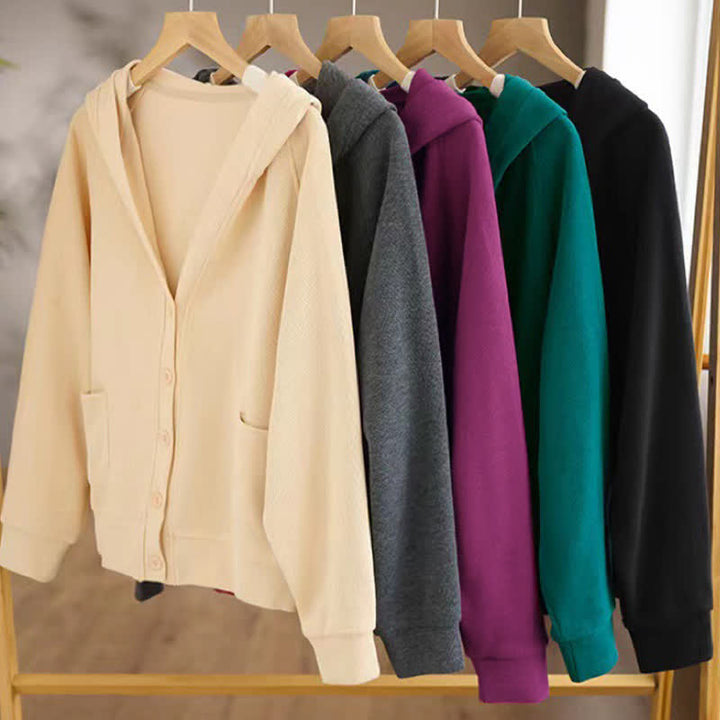 Veste à capuche pour femme avec poches et boutons simples Buddha Stones - image 32