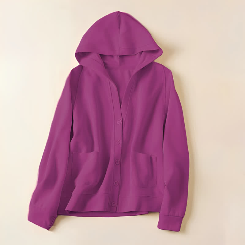 Veste à capuche pour femme avec poches et boutons simples Buddha Stones - Rouge violet moyen - US8-10，UK/AU12-14，EU40-42 (2XL) - image 21