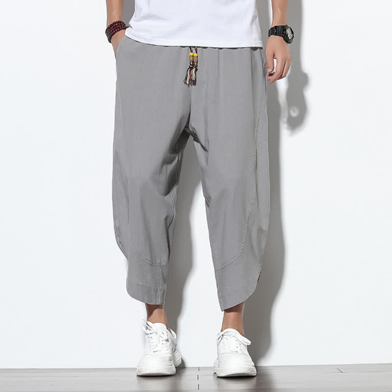 Pantalon harem d'été décontracté Buddha Stones pour homme, longueur 7-8, avec cordon de serrage et poches - image 1