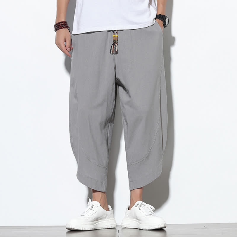 Pantalon harem d'été décontracté Buddha Stones pour homme, longueur 7-8, avec cordon de serrage et poches - Gainsboro - US/UK/AU46，EU56 (5XL) - image 0