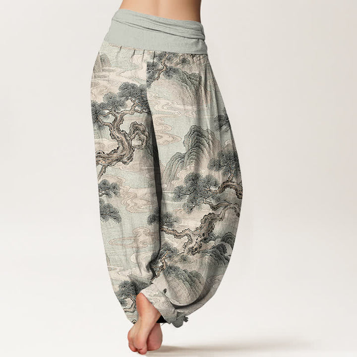 Buddha Stones Pantalon harem femme en coton délavé à motif paysage et taille élastique - image 2
