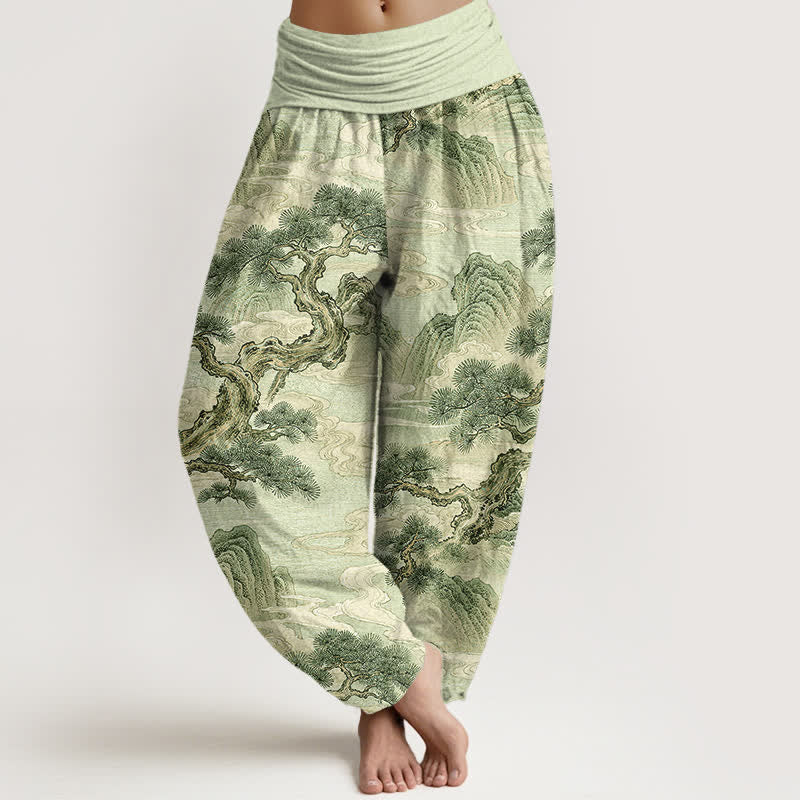 Buddha Stones Pantalon harem femme en coton délavé à motif paysage et taille élastique - Vert pâle - US16，UK/AU20，EU48 (3XL) - image 5