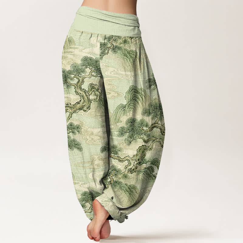 Buddha Stones Pantalon harem femme en coton délavé à motif paysage et taille élastique - image 7