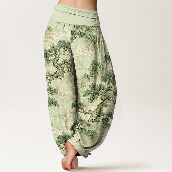 Buddha Stones Pantalon harem femme en coton délavé à motif paysage et taille élastique - image 7