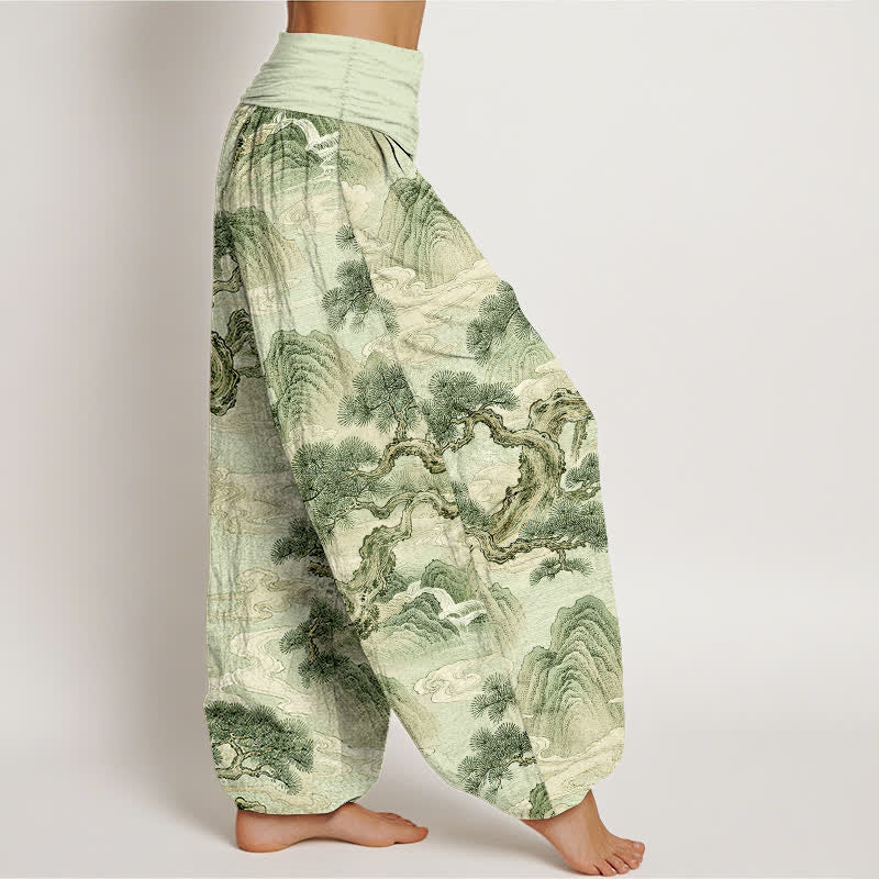 Buddha Stones Pantalon harem femme en coton délavé à motif paysage et taille élastique - image 6