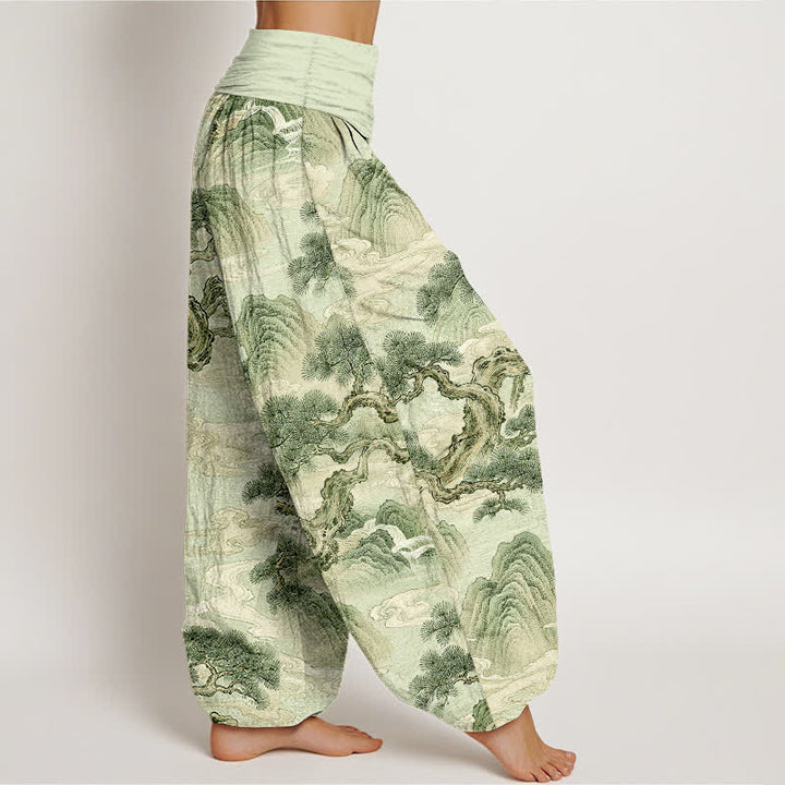 Buddha Stones Pantalon harem femme en coton délavé à motif paysage et taille élastique - image 6