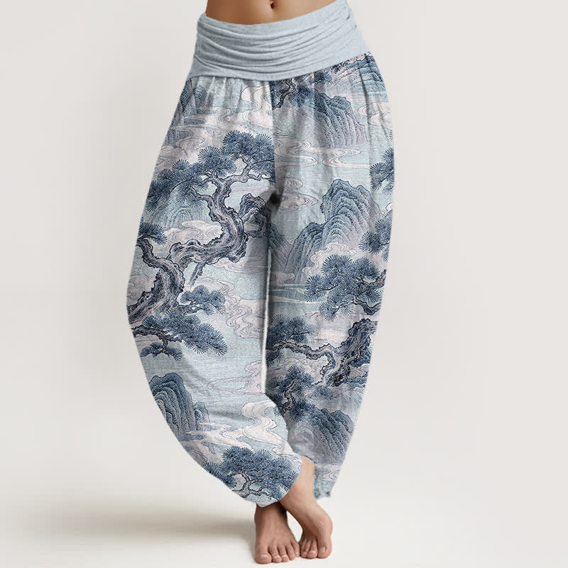 Buddha Stones Pantalon harem femme en coton délavé à motif paysage et taille élastique - Bleu poudré - US16，UK/AU20，EU48 (3XL) - image 8