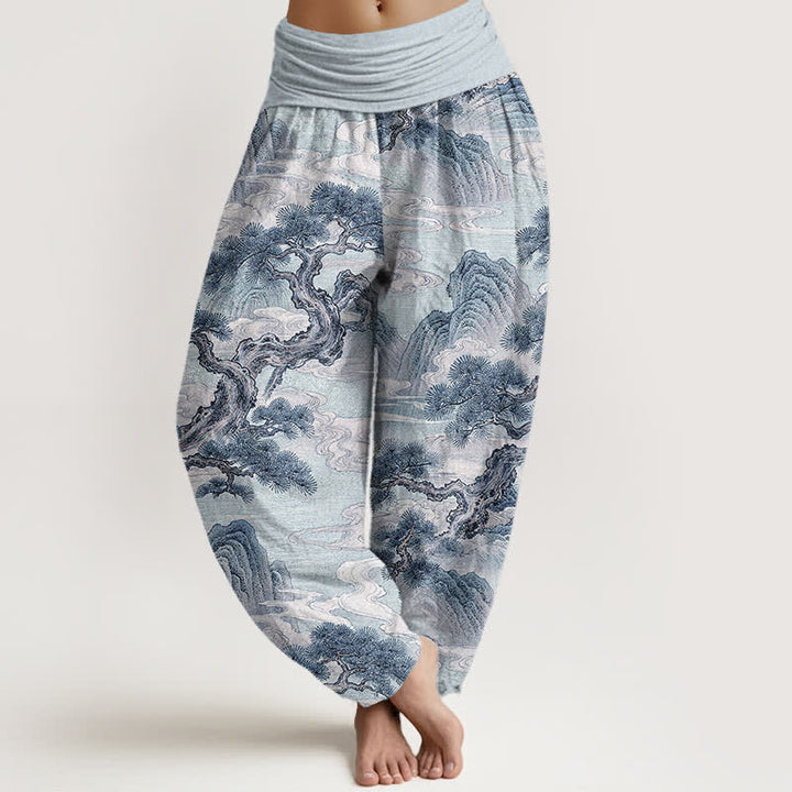 Buddha Stones Pantalon harem femme en coton délavé à motif paysage et taille élastique - Bleu poudré - US16，UK/AU20，EU48 (3XL) - image 8