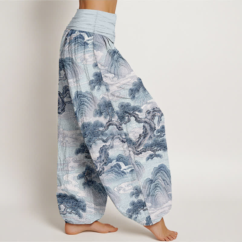 Buddha Stones Pantalon harem femme en coton délavé à motif paysage et taille élastique - image 9
