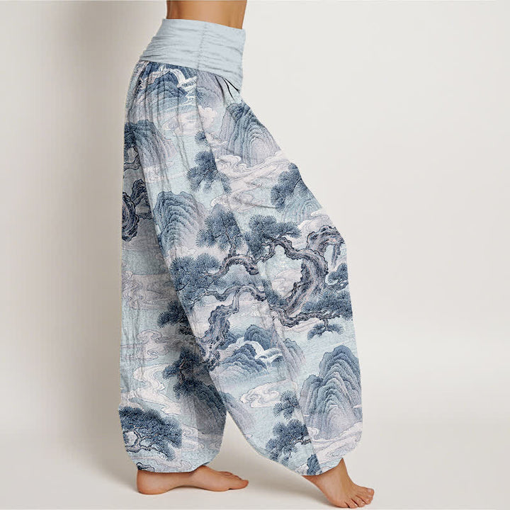 Buddha Stones Pantalon harem femme en coton délavé à motif paysage et taille élastique - image 9