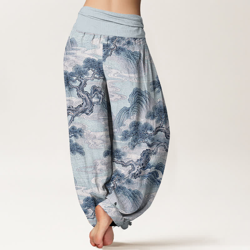 Buddha Stones Pantalon harem femme en coton délavé à motif paysage et taille élastique - image 10