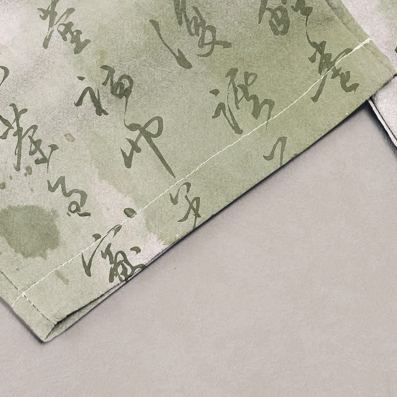 Buddha Stones Pantalon pour femme en pur coton avec motif papillon calligraphié artistique et taille élastique, doté de poches - image 1