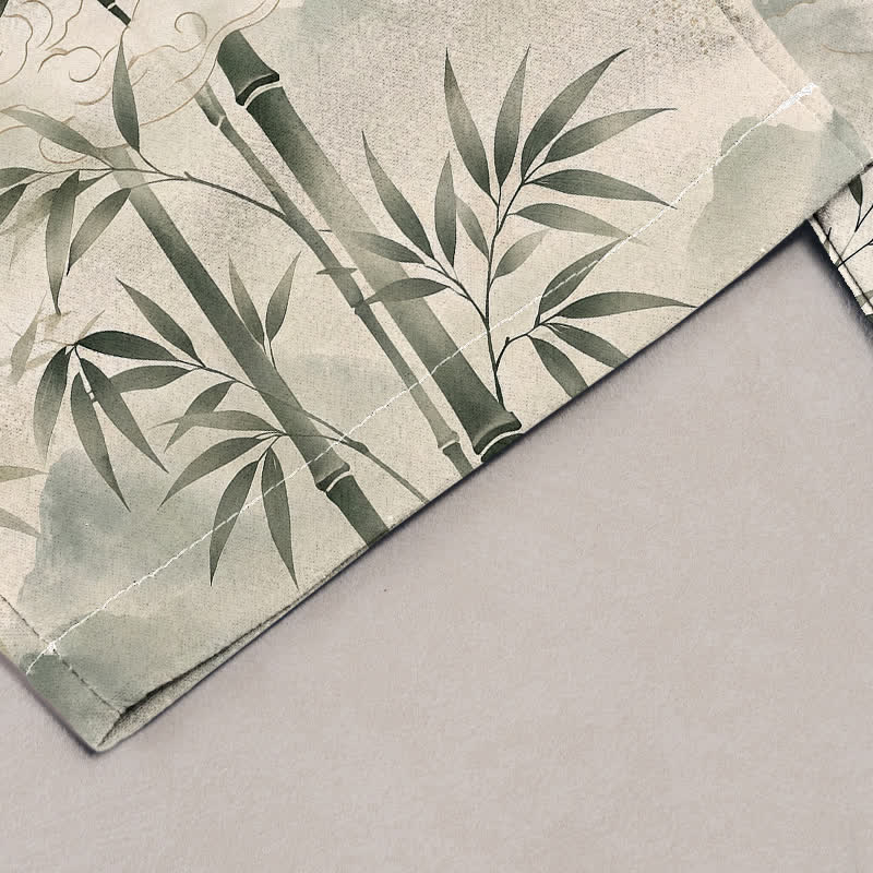 Buddha Stones Pantalon pour femme en pur coton, motif feuille de bambou zen, taille élastique et poches - image 1
