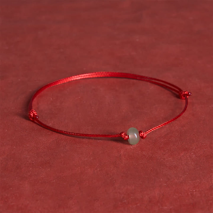 Buddha Stones Bracelet minimaliste de protection en aventurine verte tressée rouge - Roue de perles (Tour de poignet : 6,3–7,1 po/16–18 cm) - Cordon rouge - image 0