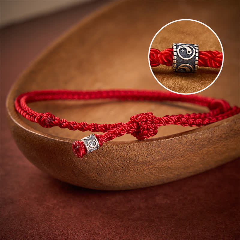 Buddha Stones Bracelet de protection Yin Yang en argent sterling 925 avec fil rouge - Cordon rouge foncé - 6,3–7,1 pouces (16–18 cm) - image 0
