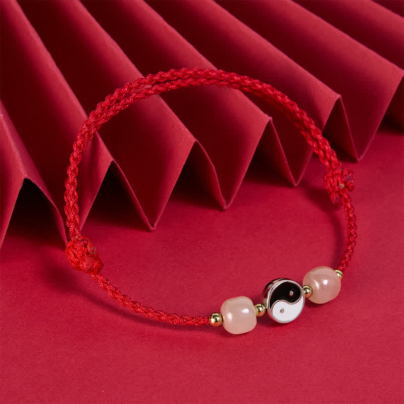 Buddha Stones Bracelet d'équilibre en alliage Yin Yang, perles de jade Hetian et cordon rouge - image 2