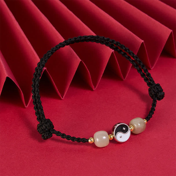 Buddha Stones Bracelet d'équilibre en alliage Yin Yang, perles de jade Hetian et cordon rouge - image 13