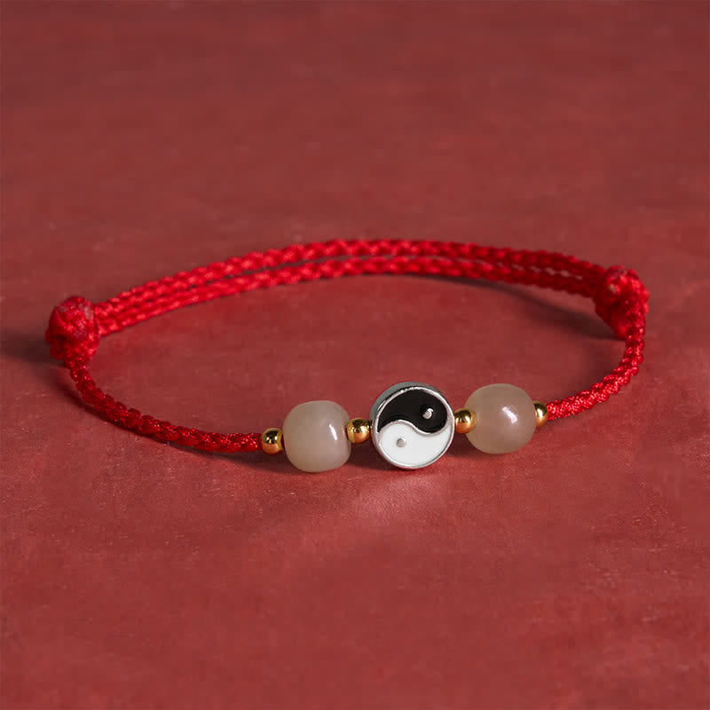 Buddha Stones Bracelet d'équilibre en alliage Yin Yang, perles de jade Hetian et cordon rouge - image 4
