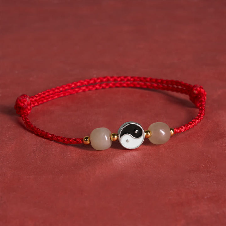 Buddha Stones Bracelet d'équilibre en alliage Yin Yang, perles de jade Hetian et cordon rouge - image 4