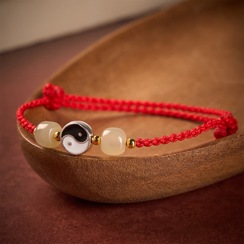 Buddha Stones Bracelet d'équilibre en alliage Yin Yang, perles de jade Hetian et cordon rouge - image 1
