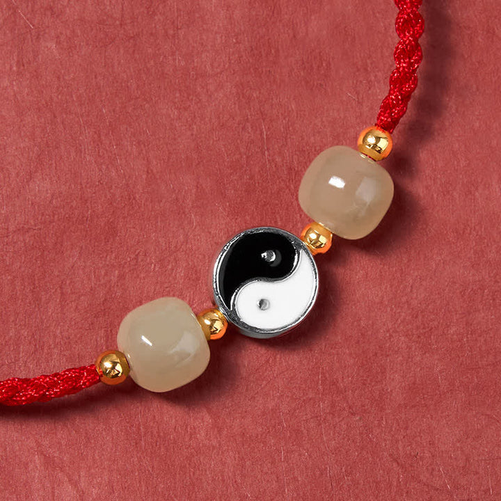 Buddha Stones Bracelet d'équilibre en alliage Yin Yang, perles de jade Hetian et cordon rouge - image 5