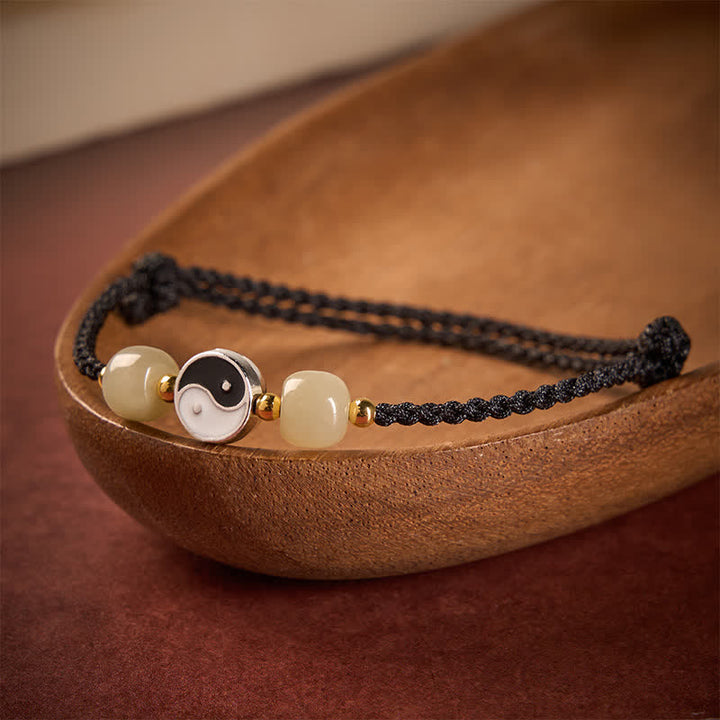 Buddha Stones Bracelet d'équilibre en alliage Yin Yang, perles de jade Hetian et cordon rouge - image 14