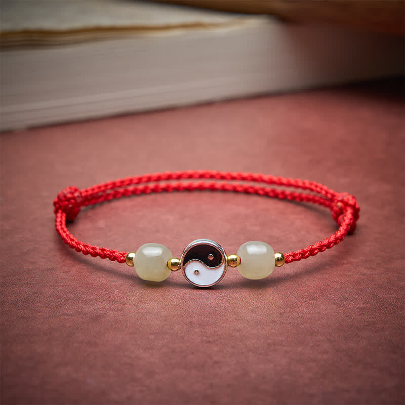 Buddha Stones Bracelet d'équilibre en alliage Yin Yang, perles de jade Hetian et cordon rouge - image 3
