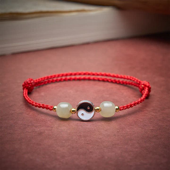 Buddha Stones Bracelet d'équilibre en alliage Yin Yang, perles de jade Hetian et cordon rouge - image 3